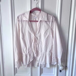 Women’s Kimchi Blues Sheer Cream Long Sleeve Tie Front /Ruffle Accent Size M